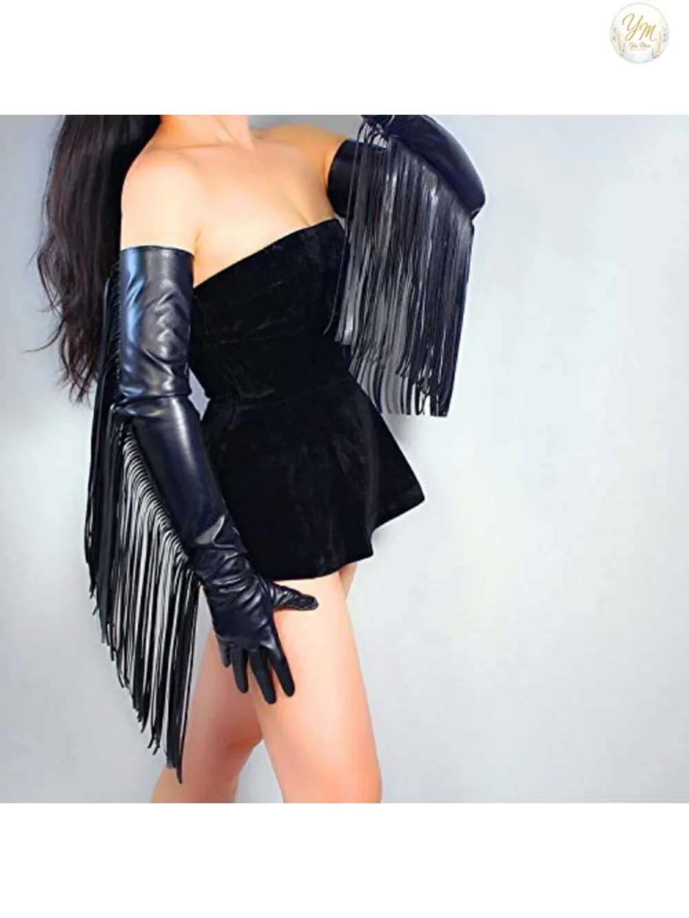 Faux Leather Long Fringe Gloves 28 Inch Opera Gloves
